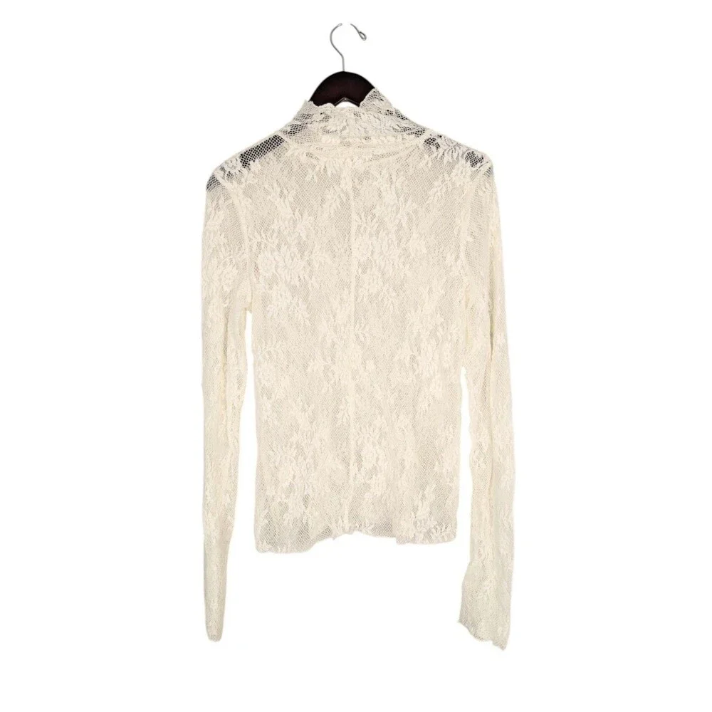 Free People Intimately Sweet Secrets Lace Turtleneck Top Ivory Cream Size XL